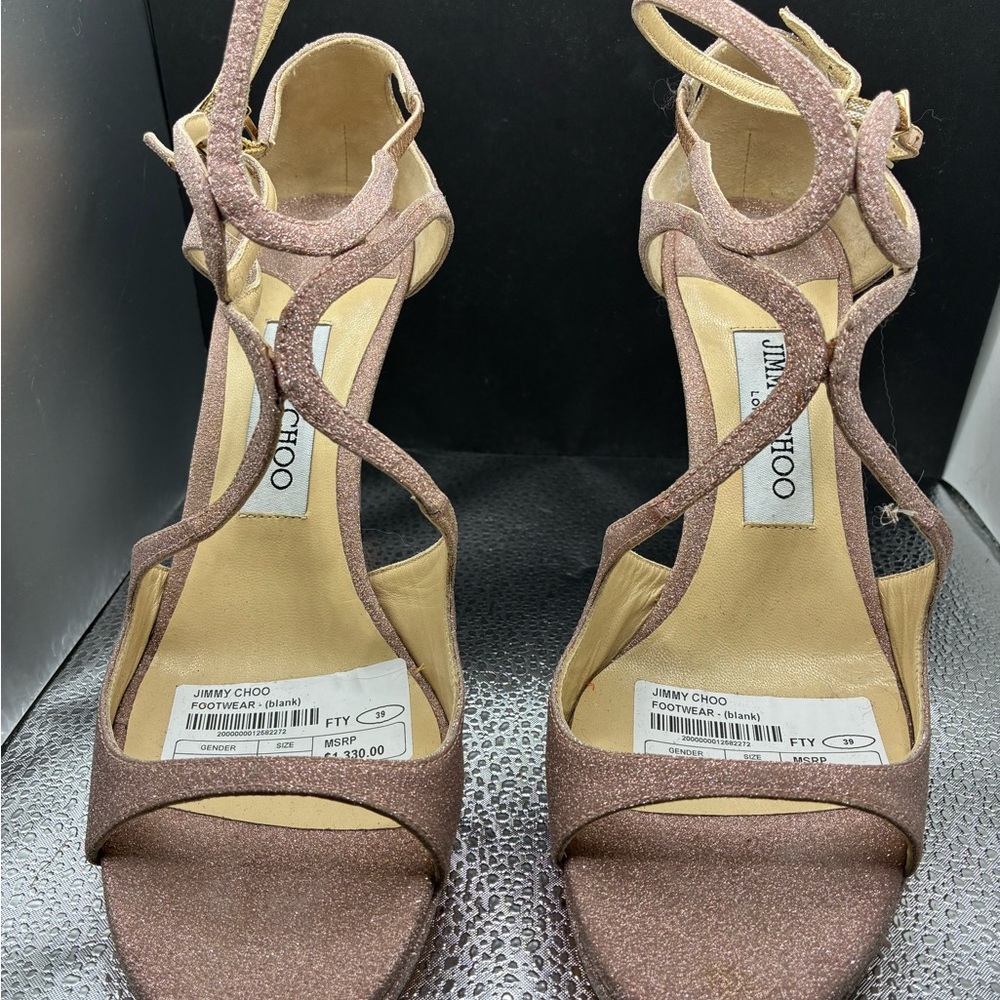 Jimmy Choo Strappy Glitter Heels - Rose Gold
